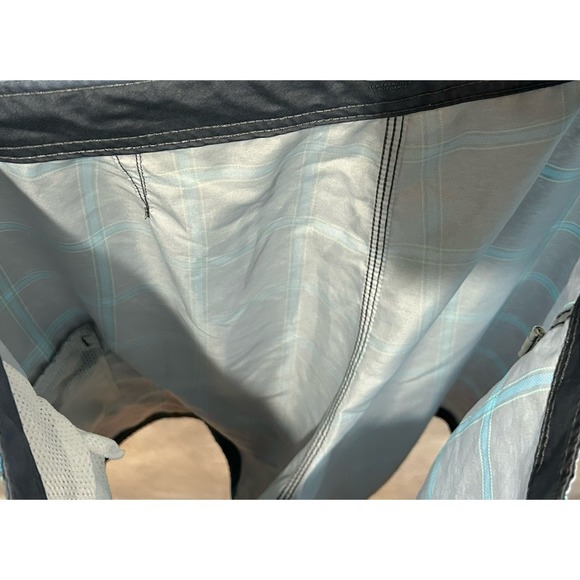 Old Navy Swim Trunks Men's Medium Gray And Blue Plaid Board Shorts Drawstring - Picture 5 of 8